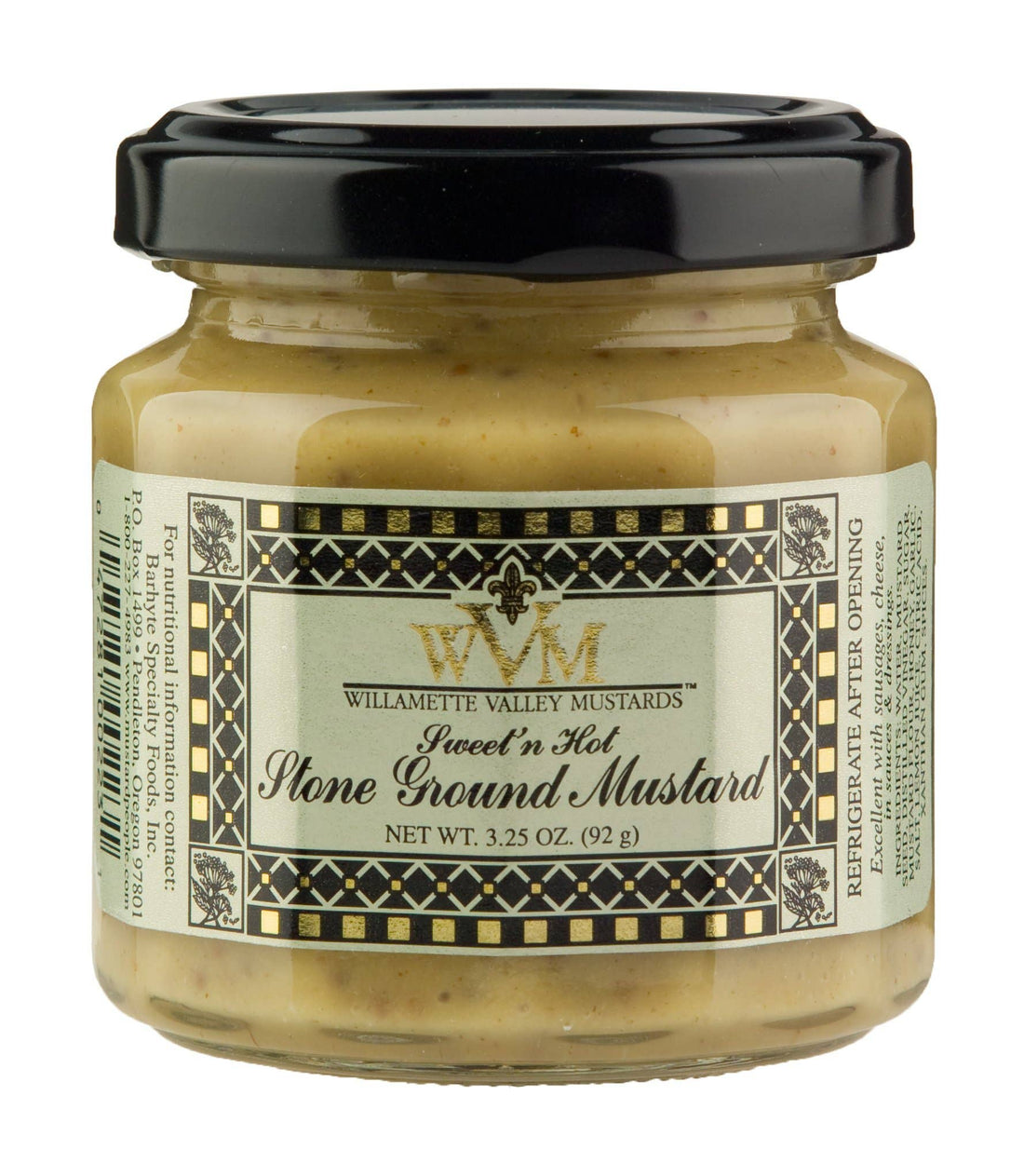 WVM Sweet n Hot Stone Ground Mustard 3.25oz glass jar