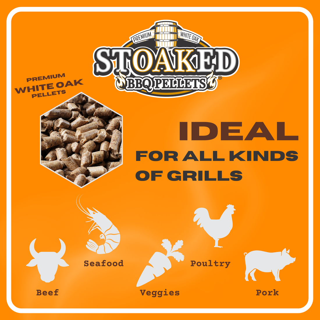 Stoaked BBQ Pellets for Smoker. Natural White Oak. 20lb Bag