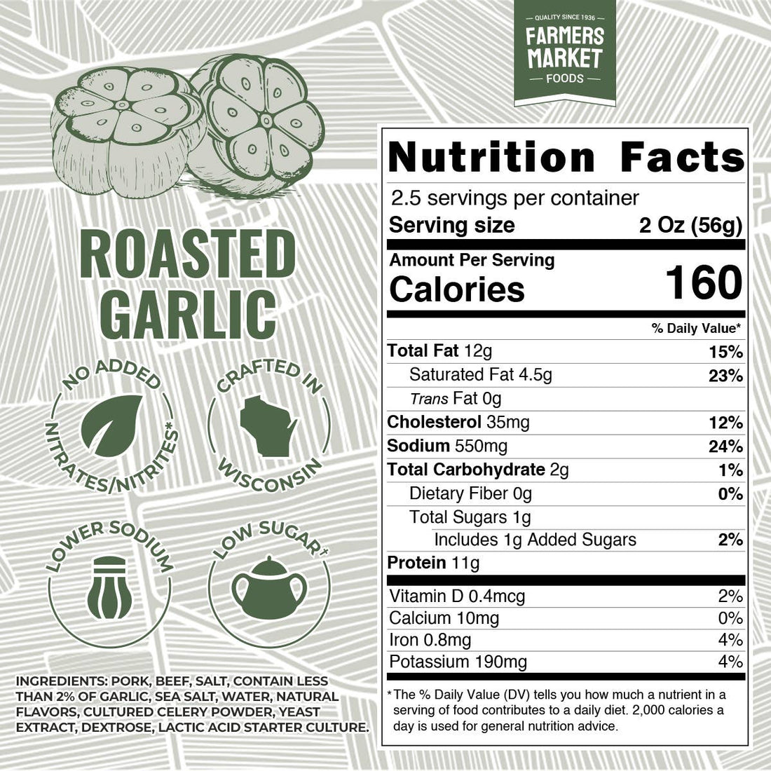 No Nitrate/Nitrite Roasted Garlicf Summer Sausage 5oz